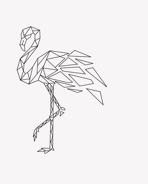 Geometric Flamingo Tattoo, Flamingo Line Art, Flamingo Sketch, Wireframe Art, Geometric Flamingo, Flamingo Drawing, 3d Drawing Pen, Flamingo Tattoo, Animal Art Projects