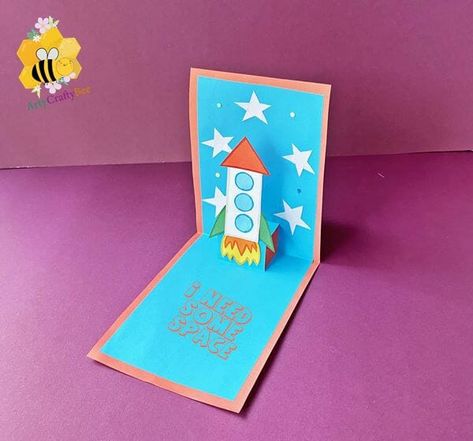 Easy 3D Space Rocket Pop-Up Card Craft For Kids ( 2 Templates) Friendship Day Craft, Pipe Cleaner Bracelets, Homemade Pipe, Rocket Ship Craft, Rocket Craft, Rocket Pop, Rockets For Kids, 3d Space, Pipe Cleaner Crafts