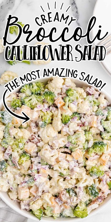 Brocoli And Cauliflower Salad, Broccoli Cauliflower Salad Recipes, Cauliflower Salad Recipe, Broccoli Cauliflower Salad, Broccoli And Cauliflower, Broccoli Salad Recipe, Fresh Salad Recipes, Homemade Ranch Dressing, Bacon Salad