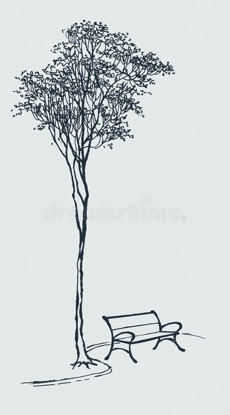 The bench in a park near a tall tree. Vector landscape. Sketch the bench in a pa , #Ad, #tall, #park, #bench, #tree, #Sketch #ad Bench Drawing, Tattoo Tree, Vector Landscape, Tree Abstract, Landscape Tattoo, Cool Tree Houses, Geometric Mountain, Tree Sketches, Trendy Tattoo