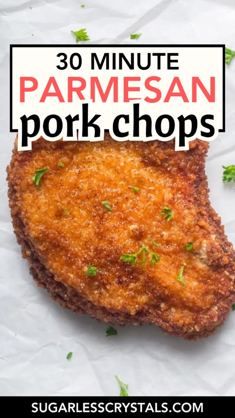 Discover the perfect quick dinner solution with our Garlic Parmesan Pork Chops. These pan-fried chops are coated in a crispy garlic parmesan crust, delivering a delightful crunch and juicy, flavorful meat. Ideal for busy weeknights, this recipe takes only 30 minutes to prepare and cook, making it a go-to for family dinners. With the savory combination of garlic and Parmesan, these pork chops are both satisfying and delicious. Enjoy a tasty meal that everyone will love. Crunchy Garlic Pork Chops, Garlic Parmesan Pork Chops, Pork Chops Easy, Cheap Family Dinners, Quick Dinner Options, Parmesan Crusted Pork Chops, Parmesan Pork Chops, Tender Pork Chops, Special Dishes