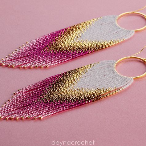 Propagation Methods, Ombre Fringe Earrings, Pink Beaded Earrings, Fringe Light, Polymer Clay Flower Jewelry, Gold Bead Earrings, Earrings Tutorial, Beads Craft Jewelry, Diy Bead Embroidery