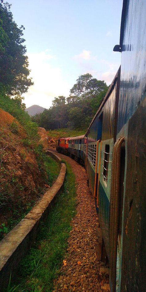 The turning train was heading to Velankanni via Sengottai (town in Tenkasi district of Tamil nadu, India) Tenkasi Photography, Fake Train Snaps, Tamil Nadu Aesthetic, Indian Railway Station Photography, Tamil Nadu Photography, Inside Train Aesthetic, Railway Station Photography, Train Trip Aesthetic, Indian Railway Station