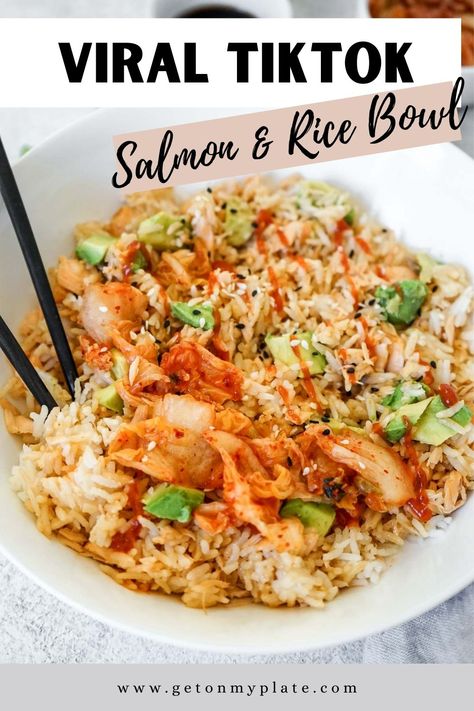 Salmon And Shrimp Rice Bowl, Easy Salmon Rice Bowl Recipes, Salmon Rice Bowl Meal Prep, Salmon Recipes Asian Rice Bowls, Salmon Lunch Bowl, Easy Salmon Rice Bowl, Fish Rice Bowl Recipe, Salmon Dinner Bowl, Dinner Recipes Tiktok