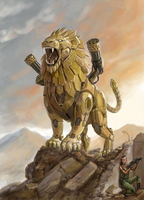 Scifi Animals, Iron Lion Zion, Robot Lion, Mechanical Animals, Robot Animal, Lion Dog, Arte Robot, Arte Cyberpunk, Mecha Anime