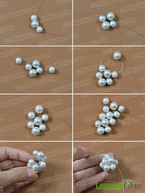 Instructions on How to Make Personalized Ball Keychains with White Pearl Beads - Pandahall.com Pearl Keychain, Personalized Keychains, Pola Manik, Bracelets Handmade Diy, Pola Gelang, Beaded Jewelry Tutorials, Beaded Jewelry Designs, Handmade Wire Jewelry, Handmade Jewelry Diy