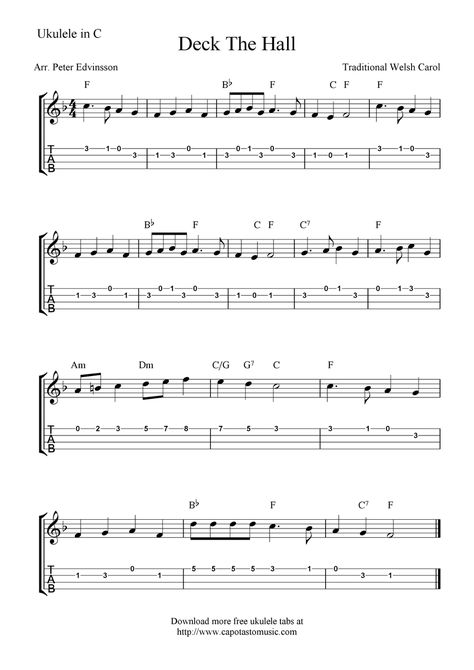 ✓"Deck the Halls" (Title Says "Deck The Hall) Ukulele Sheet Music - Free Printable Christmas Ukulele Songs, Akordy Na Ukulele, Ukulele Fingerpicking Songs, Christmas Ukulele, Ukulele Tabs Songs, Ukulele Fingerpicking, Ukelele Chords Ukulele Songs, Guitar Tabs For Beginners, Ukulele Chords Chart