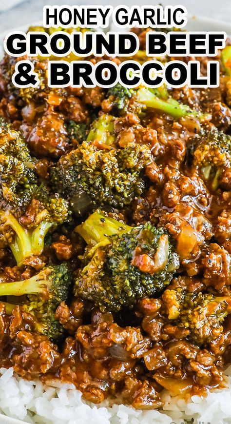 An easy all-in-one dinner made with only 5 ingredients! Honey garlic ground beef and broccoli takes less than 20 minutes to make and can be serve with rice. My family really loved this recipe!H Simple Hearty Dinners, Ground Meat Rice Recipes, Easy Recipes Using Hamburger Meat, Ground Beef Recipes With Broccoli, Hamburger Meat And Broccoli Recipes, Easy Dinner Ideas College, Ground Beef Rice Broccoli Recipes, Easy Ground Beef And Broccoli, Finely Diced Beef Recipes