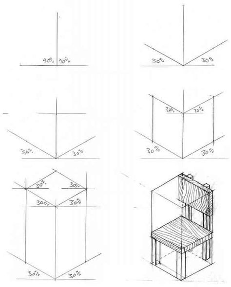 Easy Procreate Art, Pc Drawing, Isometric Sketch, Isometric Drawing Exercises, Orthographic Drawing, Axonometric Drawing, Drawing Furniture, Chair Drawing, Structural Drawing