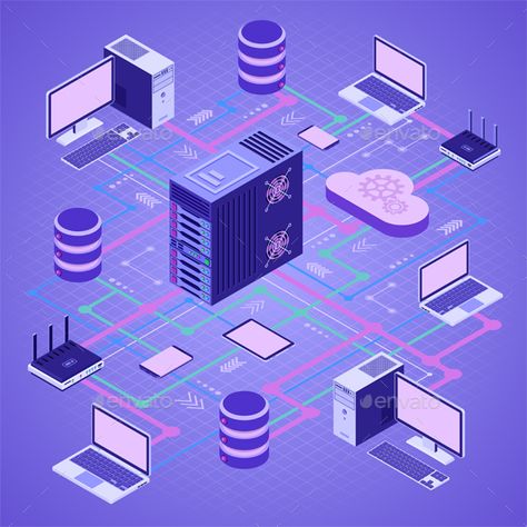 Oracle Sql, Cloud Computing Technology, Technology Posters, Cloud Computing Services, Data Network, Isometric Design, Isometric Illustration, Utila, Computer Network