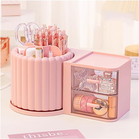 PRICES MAY VARY. 360 rotation：🌸This makeup brush organizer with 4 compartments, and a Removable barrel core. DEMESION:🌸9.25x5.11x5.11 Removable Compartments:🌸 The makeup brushes holder organizer is equipped with 7 divider slots, allowing you to store different types of makeup brushes separately, making it easy for you to find the brushes you need according to your needs quickly, and its compartments are removable so that you can place any makeup tools according to your needs. Smooth Rotation: Makeup Brush Holder Ideas, Preppy Organization, Different Types Of Makeup, Types Of Makeup Brushes, Brush Organization, Makeup Organizer Countertop, Rotating Organizer, Makeup Brushes Holder