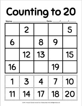 Ask students to cut apart the number boxes on the bottom of the page and glue to the appropriate space/box in the table at the top of the page.A blank copy of the sheet has been provided for extension activities, differentiation, and accommodating.Using the blank copy, students and facilitators can ... Preschool Activities Printable, Cvc Words Kindergarten, Counting To 20, Prek Math, Free Preschool Worksheets, Missing Numbers, Toddler Education, Kindergarten Math Activities, Math Work