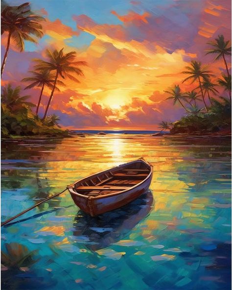 Amazon.com: xackcme Landscape Paint by Numbers for Adults-Boat Paint by Number on Canvas Without Frame,DIY Scenery Oil Painting for Gift Home Wall Decor(16x20inch) Oil Painting On Canvas Landscape Beautiful, Landscape Paintings Beach, Boat Painting Acrylic, Canvas Without Frame, Painting For Gift, Boat Paint, Scenery Painting, Mountain Landscape Painting, Frame Diy