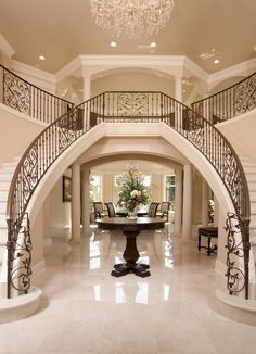 Entrance Luxury, Grand Hallway, Double Staircase, Grand Entryway, Entryway Ideas, Lan Can, Drum Chandelier, Grand Staircase, Entry Way