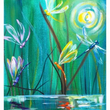 Easy Watercolor Paintings For Beginners, Beginner Acrylic Painting, Dragonfly Pond, Easy Watercolor Paintings, Painting For Beginners Videos, Paintings For Beginners, Paint Pictures, Canvas Painting For Beginners, Dragonfly Painting