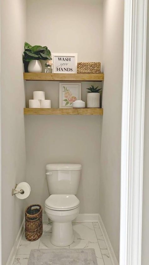 Water Closet Decor, Galley Laundry, Small Toilet Decor, Toilet Closet, Wc Decoration, Small Downstairs Toilet, Shelves Above Toilet, Led Closet, Building Shelves