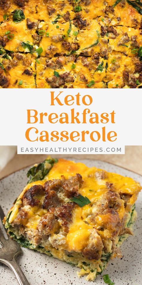 This keto breakfast casserole is perfect for meal prep, weekend brunch, and holiday breakfasts. With eggs, cheddar cheese, sausage, and spinach, this nutritious dish is gluten free and ultra low carb, with only 1g net carb per serving. Keto Breakfast Casserole, Low Carb Breakfast Casserole, Breakfast Low Carb, Keto Recipes Breakfast, Cheese Sausage, Keto Meal Prep, Sausage And Egg, Keto Recipes Dinner, Breakfast Recipes Casserole