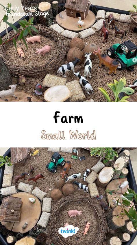 A trip to the farm in a tuff tray? Enjoy recreating these fun farm activities eyfs. Click for more ideas. Thanks to @dsimpson666 Tuff Tray Ideas One Year Old, Early Years Farm Activities, Farm Themed Sensory Activities, Animal Creative Activities, Farm Tough Tray Ideas, Junk Modelling Ideas Eyfs, Tuff Tray Farm Ideas, Farm Sensory Tray, Eyfs Farm Topic