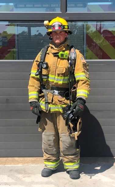 Structure firefighting gear: This is personal protective gear used for structural fire fighting and generally includes a self contained breathing apparatus supplying 45 mins of air.  This ensemble can cover firefighters from head to toe with no skin exposed. Firefighter Outfit, Firefighter Uniform, Fireman Outfit, Firefighter Jacket, Breathing Apparatus, Fire Gear, Tactical Armor, Firefighter Gear, Army Gears