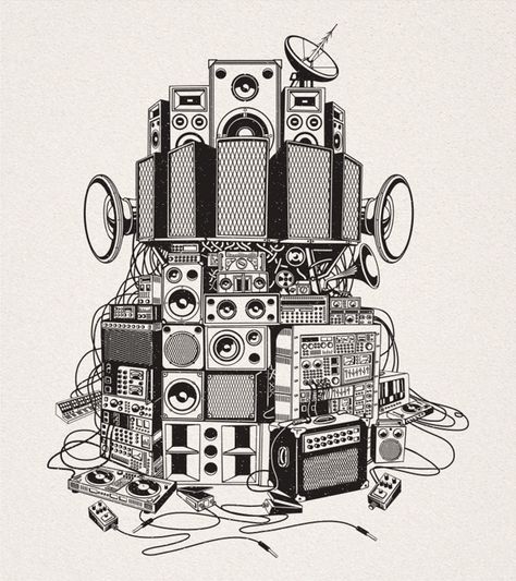 Speaker Drawing, Dj Style, Stage Ideas, Desain Buklet, Lose Control, Music Speakers, Music Illustration, Arte Cyberpunk, Hip Hop Art