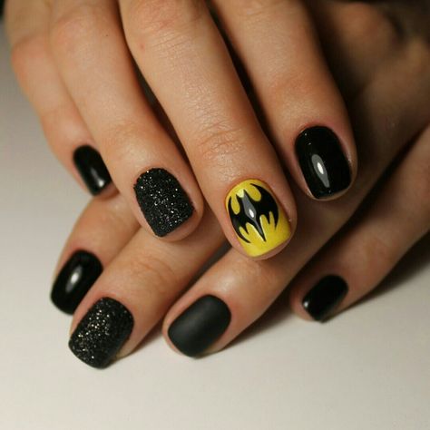 Batman Nail Art, Superhero Nails, Comic Nails, Batman Nails, Marvel Nails, Mens Nails, Bright Nails, Simple Nail, Art Simple