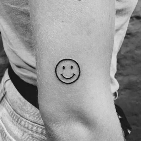 April Tattoos, Smile Face Tattoo, Smiley Tattoo, Emoji Tattoo, Smiley Face Tattoo, Minimalist Tattoo Ideas, Tattoos Sleeve, Bug Tattoo, Planet Tattoos