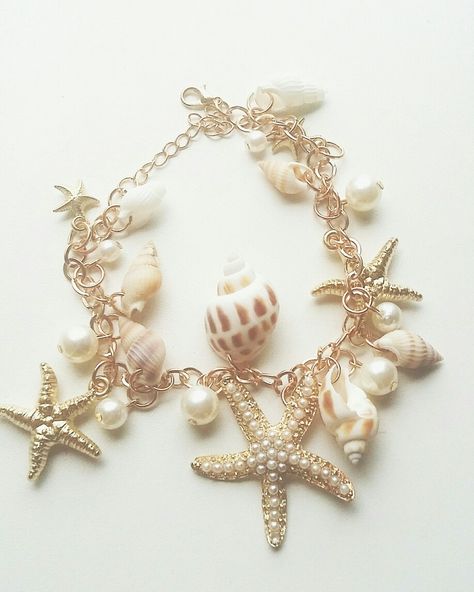 Mermaid Sea Bracelet Shell Mermaid Bracelet Aesthetic, Mermaid Core Bracelet, Mermaidcore Bracelet, Sea Themed Jewelry, Ocean Themed Jewelry, Mermaid Jewelry Aesthetic, Mermaid Accessories Jewelry, Vintage Pearls Aesthetic, Aquamarine Aesthetic