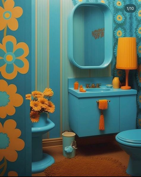 70s Bathroom Decor, Funky Bathroom, Vintage Living Room Decor, 70s Interior Design, Kitschy Decor, 70s Interior, Retro Interior Design, Bohemian Living Rooms, 70s Decor