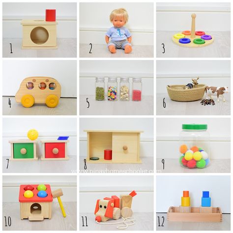 Montessori at 13 Months | The Pinay Homeschooler Montessori Trays 12 Months, Montessori Shelf 12 Months, Montessori 13 Month Old, 12 Month Montessori Activities, Montessori Playroom 12 Months, Montessori 13 Months, Montessori 12 Months, Montessori Shelf Ideas, Daycare Room Ideas