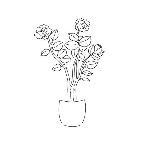 Rose Plant Drawing, Rose Plant, Single Line Drawing, Stickers Png, Roses Drawing, Flower Plants, Planting Roses, Plant Drawing, Happy Birthday Cards