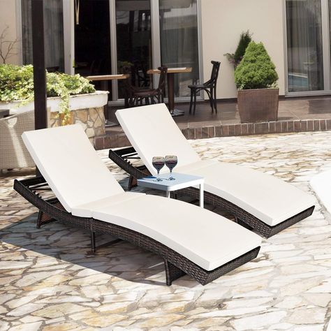 Tangkula Outdoor Chaise Lounger, Rattan Patio Lounge Chair with Removable Thick Cushion, 5 Adjustable Levels, Leisure Reclining Wicker Chair for Garden, Pool Side, Balcony (2, White) Poolside Chairs, Pool Chaise Lounge, Turquoise Cushions, Folding Lounge Chair, Patio Chaise Lounge, Chaise Lounger, Pool Lounge, Patio Lounge Chairs, Patio Lounge