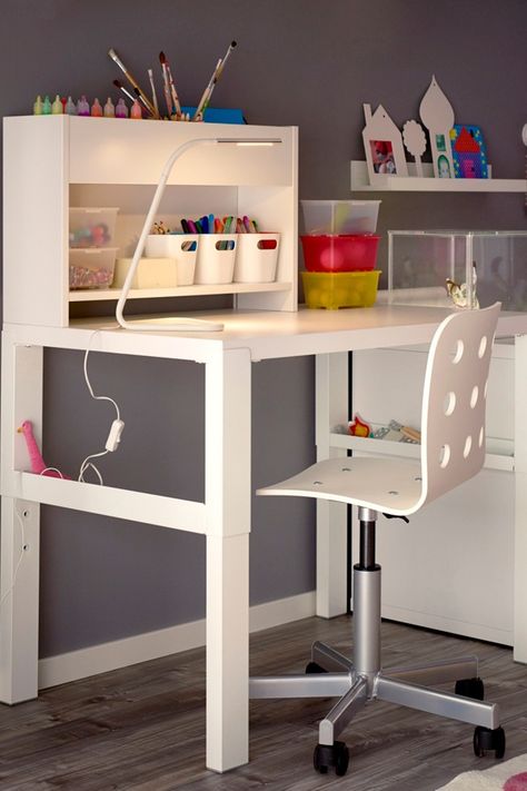 The IKEA PÅHL desk with add-on unit is designed to grow with your child, thanks to the three different heights, making it the perfect homework station for your little one. Pahl Desk, Pahl Ikea, Ikea Kids Desk, Kids Homework Station, Kids Room Desk, Childrens Desk, Ikea Design, Ikea Kids, Ikea Desk