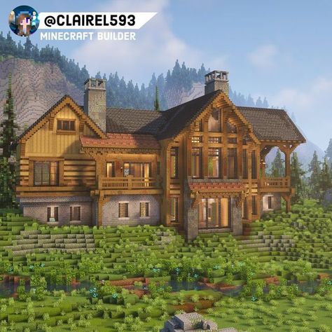 Claire1593 on Instagram: "Montana Log Cabin Built with @airtugmc , @waspycraft1 , & @paintergigi . Based on a drawing of a house in Montana. —————————————— Shaders: Complementary Let me know what you think! —————————————————————————— #minecraft #minecraftbuilds #minecraftmemes #minecrafthouses #minecraftjavaediton #mcjava #minecraftbuild #minecrafthouse #minecraftarchitecture #minecraftmedieval #minecraftsurvival #minecraftcabin." In Mountain House Minecraft, Minecraft Mountain House Interior, Minecraft Built In Mountain House, Minecraft Buildings Houses, Minecraft House In Mountain Inside, Mc Mountain House, Mountain Minecraft Houses, Minecraft Inside Mountain House, Minecraft Log Cabin Blueprint