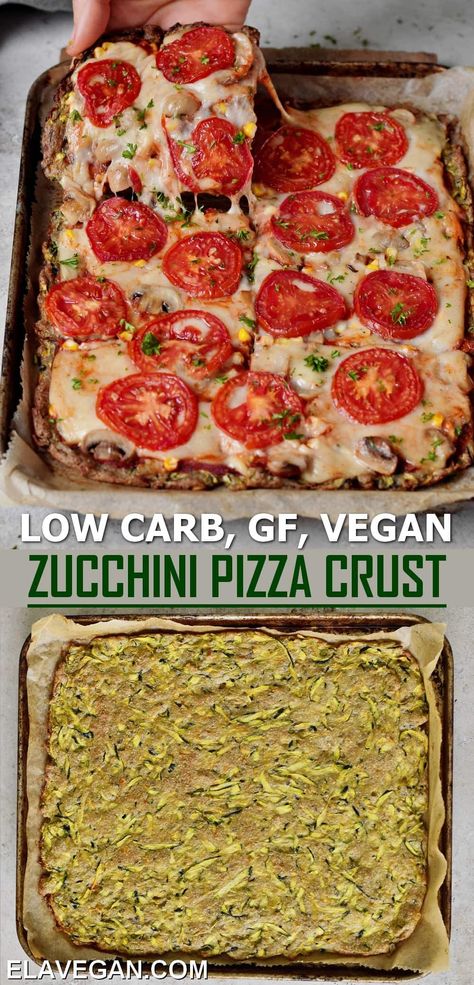 Ella Vegan, Keto Pizza Crust, Vegan Pizza Dough, Zucchini Pizza Crust, Low Sugar Diet Recipes, Pizza Vegana, Zucchini Pizza, Keto Zucchini, Low Fat Low Carb