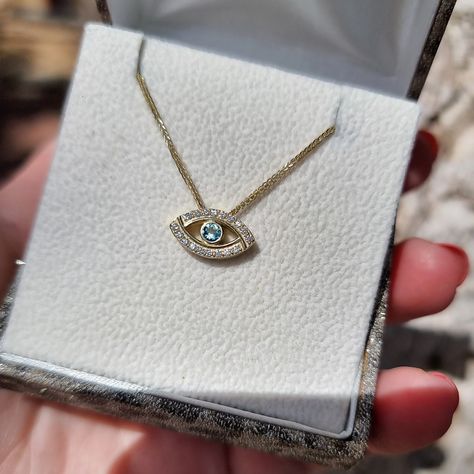 14K Gold Evil Eye Necklace With Diamonds and Blue Topaz Necklace, Evil Eye Pendant, Evil Eye Charm Necklace, Evileye Protection Necklace - Etsy Gold Evil Eye Necklace, Necklace Evil Eye, Gold Jewellry, Necklace With Diamonds, Evil Eye Necklace Gold, Detailed Necklace, Blue Topaz Necklace, Jewelry Appraisal, Topaz Necklace