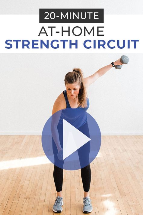 Strength train at home using a set of dumbbells! Follow along with this 30 minute workout video! Wedding Bootcamp, Barre Exercise, 30 Minute Workout Video, Strength Circuit, Every Muscle Group, Strength Training Exercises, Nourish Move Love, Benefits Of Strength Training, Training Exercises