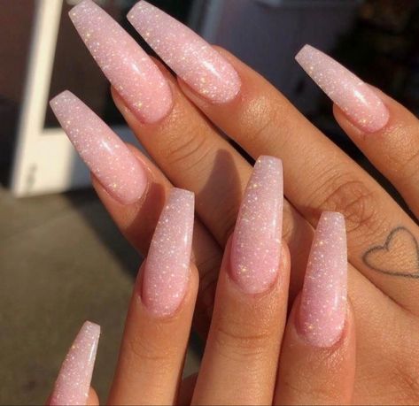 Nails Acrylic Simple, Long Pink Nails, Pink Sparkle Nails, Baby Pink Nails Acrylic, Nails Acrylic Coffin, Baby Pink Nails, Pink Glitter Nails, Simple Acrylic Nails, Long Acrylic Nails Coffin