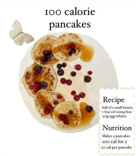 Super Low Calorie Breakfast, Low Cal Fish Recipes, 100 Cal Recipes, Low Calorie Recipes Aesthetic, 100 Cal Meals, Low Cal Banana Pancakes, Low Cal Low Carb Meals, Low Calorie Banana Pancakes, Extreme Low Calorie Meals