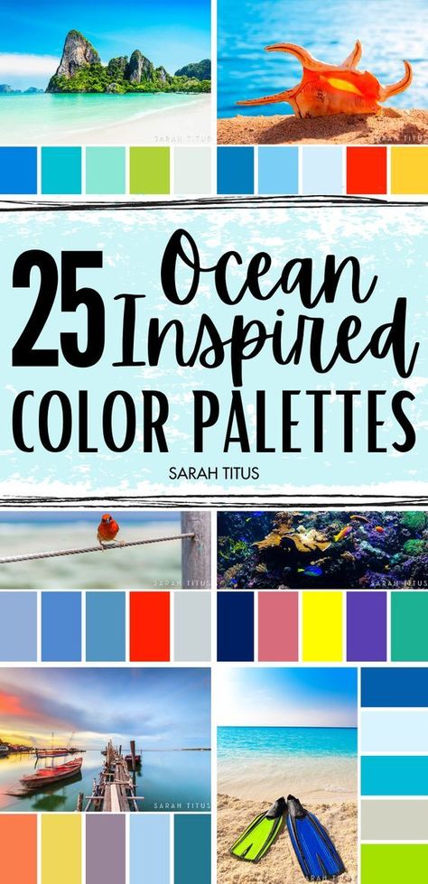 ocean inspired color palettes Beach House Color Palette, Nautical Color Palette, Beach Color Schemes, Colorful Beach House, Coastal Color Palettes, Ocean Color Palette, Beach Color Palettes, Sarah Titus, Beach House Colors