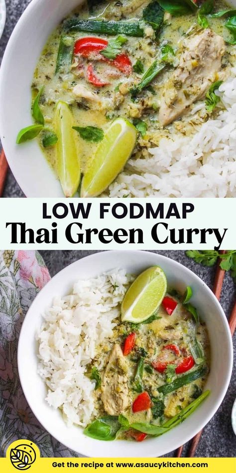 Low FODMAP Thai green curry - fresh, flavorful, and IBS friendly! Low Fodmap Turkey Recipes, Ibs Vegetarian Recipes, Low Fodmap Indian Recipes, Uc Friendly Recipes, Low Fodmap Curry Recipes, Low Fodmap Curry, Fod Map Meals, Quick Low Fodmap Dinner, Low Fodmap Christmas Recipes