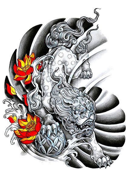 Awesome oriental design of foo dog and lotus flowers. Style: Oriental. Color: Gray. Tags: Nice, Awesome Japanese Foo Dog Tattoo, Tato Geisha, Japanese Foo Dog, Foo Dog Tattoo Design, Drawing Ipad, Foo Dog Tattoo, A Tattoo Design, Samurai Tattoo Design, Fu Dog