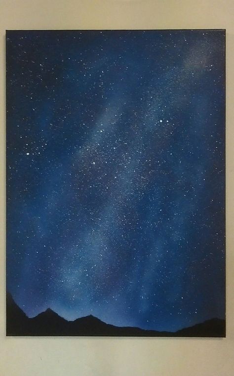 Stary Night Canvas Painting, Dark Sky Painting Easy, Stary Night Watercolor Painting, Stary Sky Painting Acrylic, Dark Blue Canvas Painting, Stary Sky Drawing, Sky Full Of Stars Painting, Dark Sky Painting Acrylic, Star Sky Painting