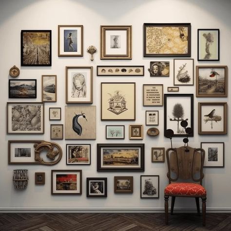 How to Make Your Walls Look Like an Art Gallery | Mindful Hues Luxury Gallery Wall, Shelves And Frames On Wall, Shadow Box Gallery Wall, How To Gallery Wall, Wall Full Of Paintings, Large Gallery Wall Living Rooms, Large Frame Gallery Wall, Vintage Gallery Wall Ideas, Art Wall Gallery