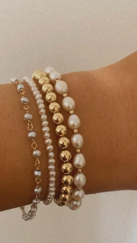 From L to R: Maui bracelet, Tahiti bracelet, Large Bead bracelet, Fiji bracelet Preppy Jewelry, Wrist Jewelry, Beads Bracelet Design, Jewelry Accessories Ideas, Classy Jewelry, Jewelry Essentials, Stacked Jewelry, Jewelry Lookbook, Accessories Ideas