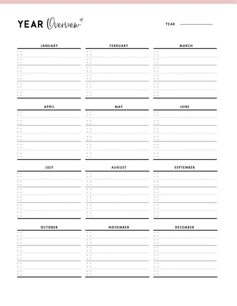 Organisation, Yearly Goals Template Free Printable, Yearly Goals Template, Year Planner Template, Yearly Overview Printable, Year Plan Template, Business Planner Printables, Yearly Planner Printable, At A Glance Planner