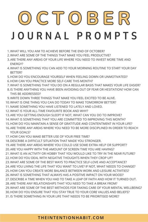 October Journal Prompts, 2024 Journaling, Diary Prompts, October Writing Prompts, October Journal, October Writing, Bullet Journal October, 31 Daily, Mindfulness Journal Prompts