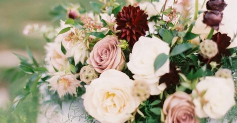 Charming + Romantic Maravilla Gardens Wedding Blush Wedding Centerpieces, Burgundy Wedding Colors, Burgundy And Blush Wedding, Dusty Rose Bridesmaid Dresses, Rose Bridesmaid Dresses, Dusty Rose Wedding, Wedding Color Inspiration, Burgundy Flowers, Burgundy Wedding