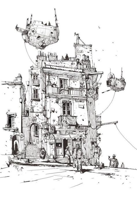 Ian McQue: Ian Mcque, Environment Sketch, Urban Sketch, White Drawing, Ink Sketch, Black And White Drawing, Urban Sketching, Environment Concept Art, Architecture Sketch