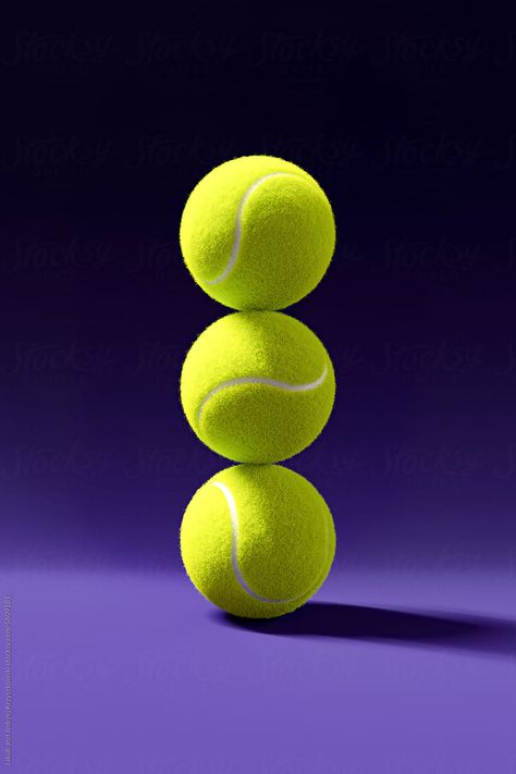 Three green tennis balls are stacked on each other on a purple background. Sport Product Photography, Tennis Photography, Tennis Posters, Verde Lima, Tennis Clubs, Sports Balls, Tennis Balls, Purple Background, Tennis Ball