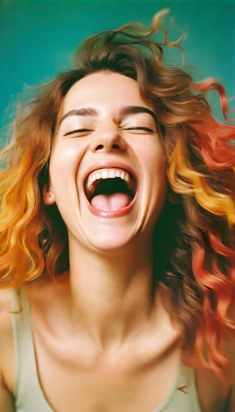 A close-up Polaroid portrait of a woman laughing, her joy captured in the instantaneity of the moment is a beautiful snapshot of pure happiness frozen in time. The genuine expression on her face radiates warmth and positivity, reflecting a genuine moment of joy that is contagious to anyone who sees it. The candid nature of the image adds to its authenticity, making it a precious reminder of the simple pleasures in life. Person Laughing Reference, Woman Laughing Photography, Happy People Photography, Portrait Laughing, Polaroid Portrait, Joyful Woman, Laughing Girl, Woman Laughing, Composition Reference